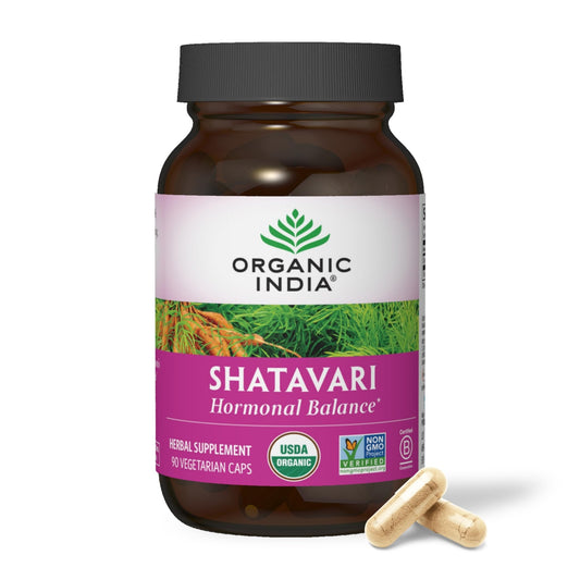 ORGANIC INDIA Shatavari Herbal Supplement - Supports Hormonal Balance, Immune and Inflammatory Response, Vegan, Gluten-Free, USDA Organic, Supports Reproductive Health - 90 Capsules - NutriGlobal