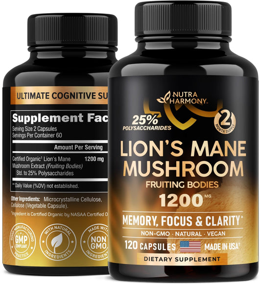 Organic Lions Mane - Certified Mushroom Supplement - Made in USA - Fruiting Bodies - NutriGlobal