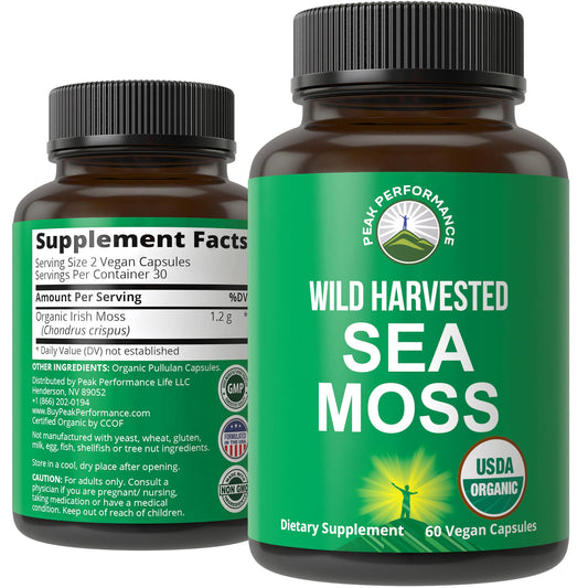 Organic Sea Moss Capsules. Wild Harvested Sea Moss Raw Organic Vegan Supplement from Red Algae Seaweed. 100% Whole Extract Raw Irish SeaMoss Superfood Pills. for Gut, Respiratory, Immune Support. - NutriGlobal