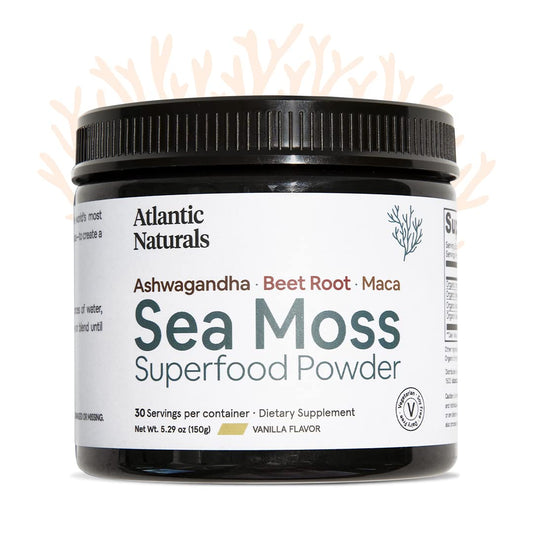 Organic Sea Moss Superfood Powder with Ashwagandha, Beet Root, and Maca - NutriGlobal