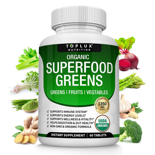 Organic Super Greens Capsules Superfood Fruit Veggie Supplement - 28 Powerful Natural - NutriGlobal