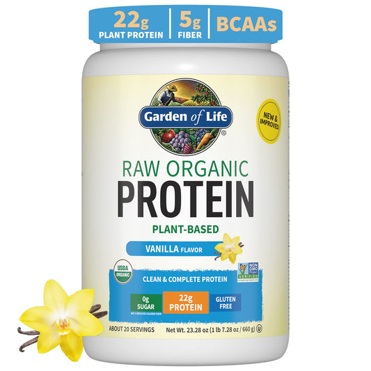 Organic Vegan Vanilla Protein Powder - Garden of Life – 22g Complete Plant Based Raw - NutriGlobal