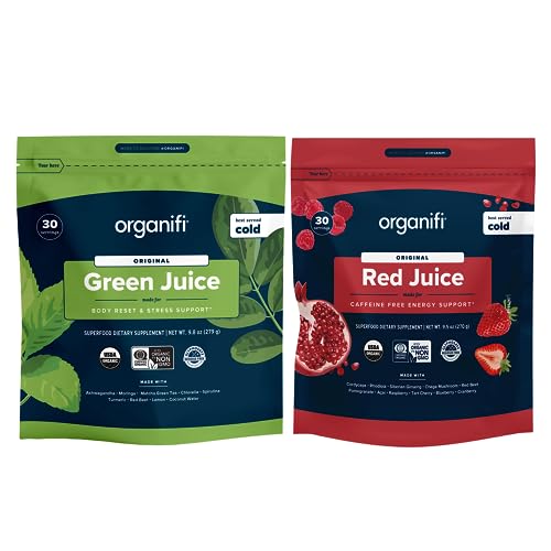 Organifi Green Juice and Red Juice Bundle - 30 Day Supply - Delicious, Refreshing Organic - NutriGlobal