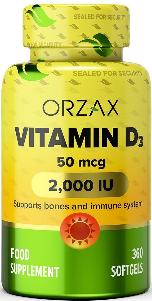 ORZAX Vitamin D3 2000 iu (50 mcg) - 1 Year Supply for Strong Muscle Function - NutriGlobal