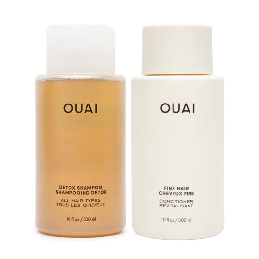 OUAI Detox Shampoo & Fine Hair Conditioner Bundle - Clarifying Shampoo for Build Up, Dirt, Oil, Product and Hard Water & Volumizing Conditioner for Fine Hair (2 Count) - NutriGlobal