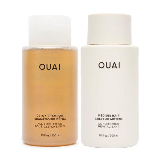 OUAI Detox Shampoo & Medium Hair Conditioner Bundle - Clarifying Shampoo for Build Up, Dirt, Oil, Product and Hard Water & Hydrating Conditioner for Medium Hair (2 Count) - NutriGlobal