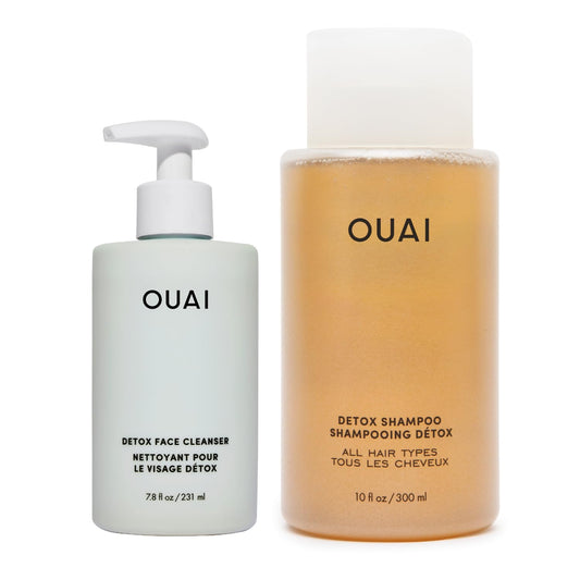 OUAI Detox Shower Routine Bundle - Gentle Detox Face Cleanser (7.8 Oz) and Clarifying Shampoo with Apple Cider Vinegar (10 Oz) - Removes Dirt, Oil, Product, Makeup, and Sunscreen - 2-Piece Bundle - NutriGlobal
