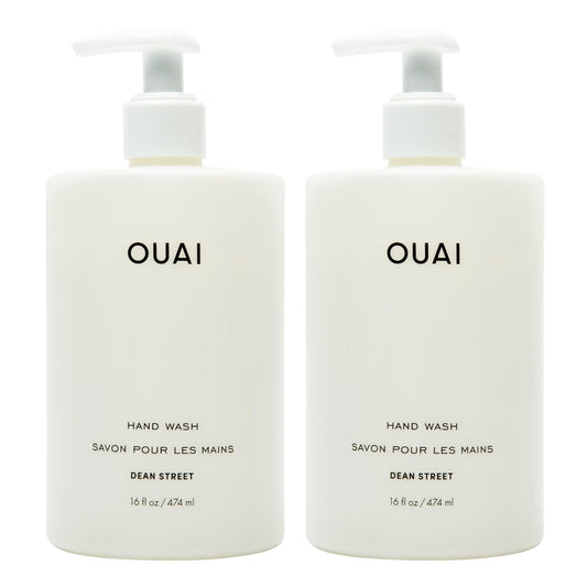 OUAI Hand Wash Full Size, Dean Street - Liquid Hand Soap with Jojoba, Avocado, & Rose Hip Oil for Replenished Skin - Gentle Exfoliating Kitchen & Bathroom Soap - (2 Pack, 16 Fl Oz Each) - NutriGlobal