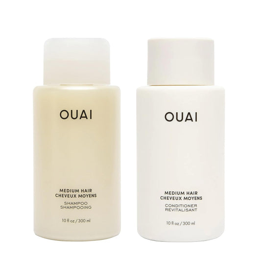 OUAI Medium Hair Shampoo and Conditioner Set - Sulfate-Free Shampoo and Conditioner for Women & Men - Made with Keratin, Shea Butter & Avocado Oil - Free of Parabens & Phthalates (10 Fl Oz) - NutriGlobal
