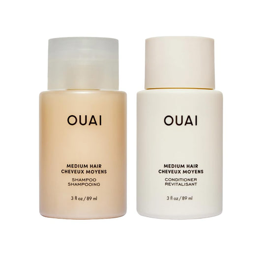 OUAI Medium Hair Shampoo & Conditioner Set, Travel Size - Hydrating Shampoo & Conditioner - With Coconut Oil, Babassu, Kumquat Extract & Keratin - Sulfate, Paraben & Phthalate Free (3 Oz) - NutriGlobal