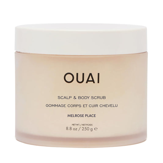 OUAI Scalp & Body Scrub, Melrose Place - Exfoliating Body Scrub with Sugar & Coconut Oil Blend for Smooth, Moisturized Skin - Gentle Scalp Exfoliator for Removing Product Build Up (8.8 Oz) - NutriGlobal
