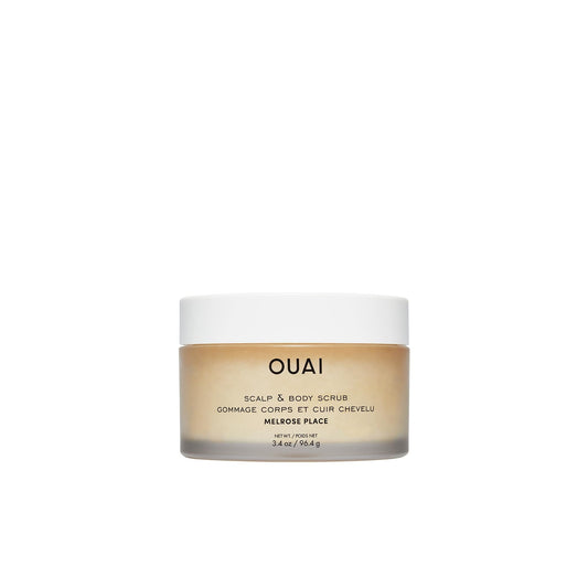 OUAI Scalp & Body Scrub Travel Size, Melrose Place - Exfoliating Body Scrub with Sugar & Coconut Oil Blend for Smooth, Moisturized Skin - Gentle for Removing Product Build Up (3.4 Oz) - NutriGlobal