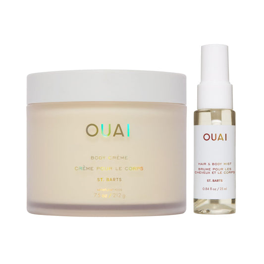 OUAI St. Barts Hair & Body Gift Set - Tropical-Scented Body Care for Women & Men - Includes Full Size Hydrating Body Cream & Deluxe Hair and Body Mist (2 Count) - NutriGlobal