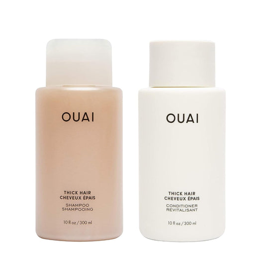 OUAI Thick Hair Shampoo and Conditioner Set - Sulfate Free Shampoo and Conditioner for Thick Hair Care - Moisturizes, Strengthens & Fights Frizz - Made with Keratin & Shea Butter (10 Fl Oz) - NutriGlobal