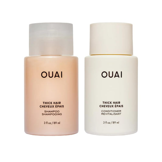 OUAI Thick Hair Shampoo & Conditioner Set, Travel Size - Moisturizing Shampoo & Conditioner - With Keratin, Marshmallow Root, Shea Butter & Avocado Oil - Sulfate, Paraben & Phthalate Free (3 Oz) - NutriGlobal