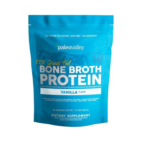 Paleovalley 100% Grass Fed Bone Broth Protein Powder - Vanilla - Rich in Collagen for Hair - NutriGlobal