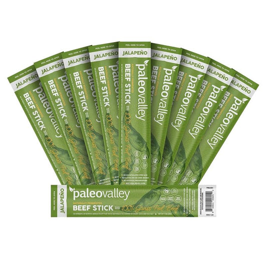 Paleovalley 100% Grass Fed Jalapeno Beef Sticks - Delicious Gluten Free Beef Snack - High Protein Keto Friendly - NutriGlobal