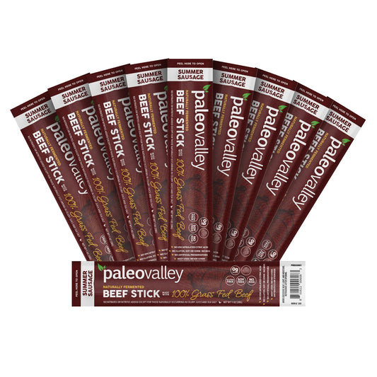 Paleovalley 100% Grass Fed Summer Sausage Beef Sticks - Delicious Gluten Free Beef Snack - High Protein Keto Friendly - NutriGlobal