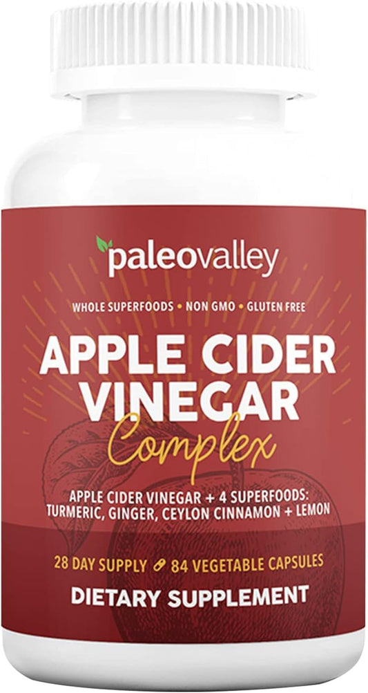 Paleovalley Apple Cider Vinegar Complex with Superfoods - Turmeric, Ginger, Ceylon Cinnamon and Lemon - 84 Vegetable Capsules - NutriGlobal