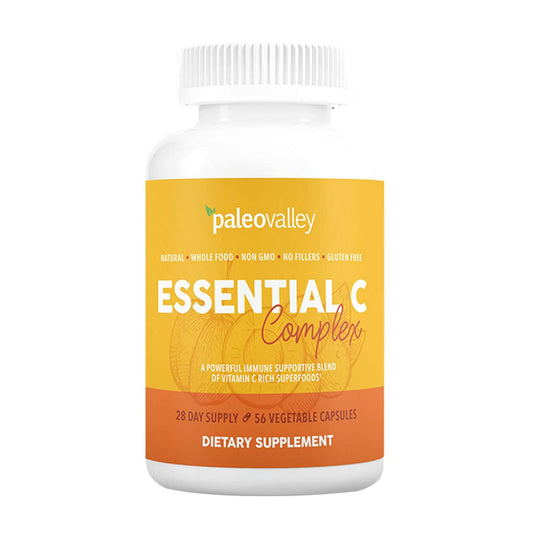 Paleovalley Essential C Complex - Vitamin C Supplement for Immune Support - 1 Pack, 450mg - Organic Superfoods Unripe Acerola Cherry, Camu Camu, Amla Berry - NutriGlobal