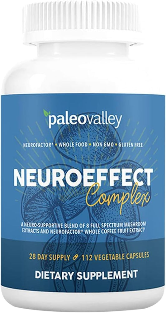 Paleovalley NeuroEffect - Neuro Mushroom Coffee Nutritional Supplement for Focus, Memory, and Energy Support - 28-Day Supply - 8 Full Spectrum Mushroom and Whole Coffee Fruit Extracts - NutriGlobal