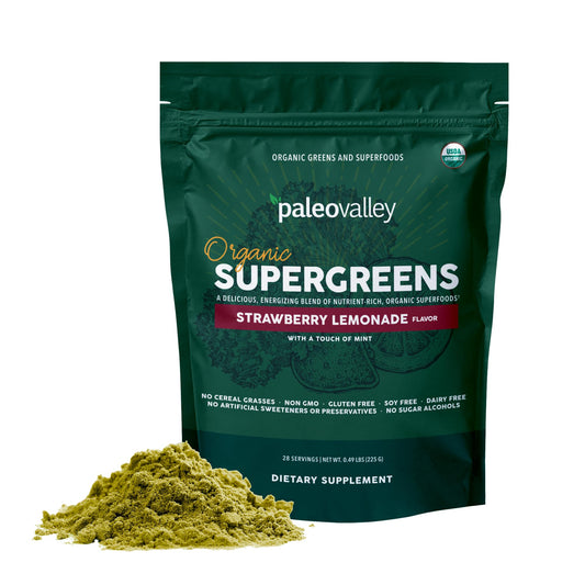 Paleovalley Organic Supergreens - Organic Greens Powder Superfood for Immune Support - Paleo Green Powder Blend - 28 Servings - 23 Superfoods - Gluten Free, No Cereal Grasses, Soy or Grain - NutriGlobal