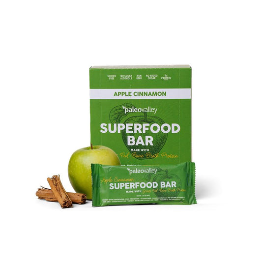 Paleovalley Superfood Bars – Apple Cinnamon– 10 Pack – 9g Protein per Bar – Gluten-Free, Grain-Free, Paleo, Non-GMO – On-the-Go Snack - NutriGlobal