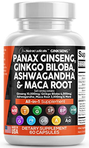 Panax Ginseng 10000mg Ginkgo Biloba 4000mg Ashwagandha Maca Root - NutriGlobal