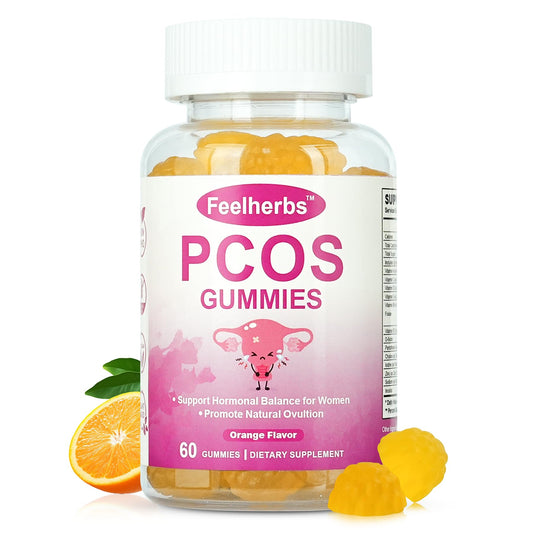 PCOS Gummies for Women Menstrual Cycle & Hormonal Balance, 60 Count Ovarian Support Gummies with Myo-Inositol, Folate and Vitamins, Orange Flavor PCOS Vitamins Gummies Helps Fertility and Ovulation - NutriGlobal