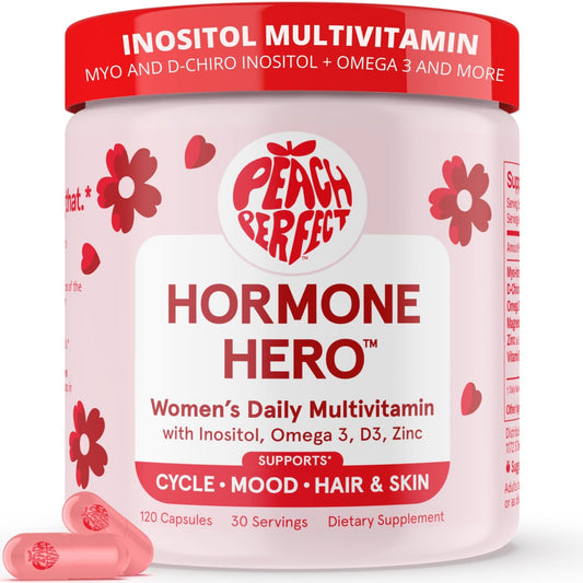 Peach Perfect Inositol Multivitamin – Myo-Inositol & D-Chiro 40:1 Blend, Omega-3, Vitamin D3, Magnesium, Zinc – Supports Women’s Health, Mood, Energy, Supplement – 30 SVG - NutriGlobal