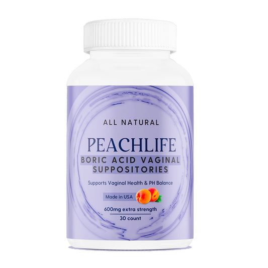 Peachlife Boric Acid Suppositories in Vegetable Capsules - USA Made - Vaginal pH - NutriGlobal
