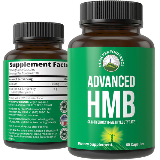 Peak Performance Advanced HMB Supplement for Men & Women. Calcium Beta Hydroxy Beta-Methylbutyrate Capsules. Supplements for Strength, Recovery, & Lean Muscle. 1000mg of Pure HMB Per Serving - NutriGlobal