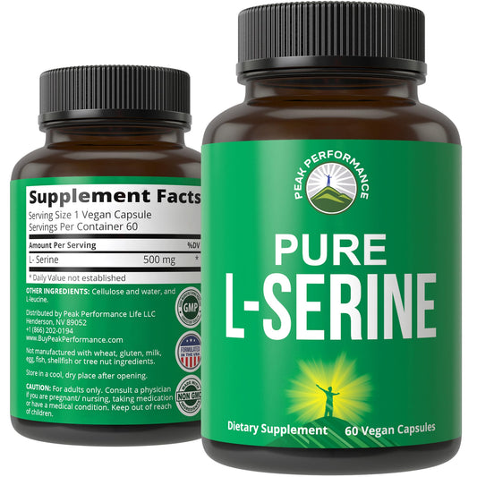 Peak Performance L-Serine Capsules 500mg Best Brain and Nootropic Amino Acids for Production of L-Cystine, L-Tryptophan and Serotonin. USA Grade L Serine Pills. Non-GMO Supplement (60 Servings) - NutriGlobal