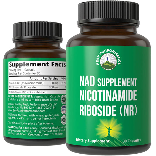 Peak Performance Nicotinamide Riboside NR Supplement Capsule. NMN Alternative NAD Supplement + Niacinamide for NAD+ Levels As We Age. 3rd Party Tested, Non-GMO, Vegan NR Vitamin for Women and Men - NutriGlobal