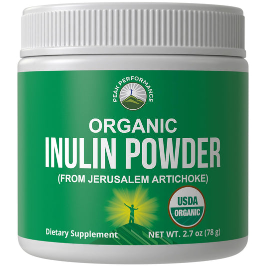 Peak Performance Organic Inulin Powder Natural Prebiotic Fiber for Gut Health. USDA Organic Raw Plant Based Vegan Prebiotics FOS Supplement from Jerusalem Artichoke - NutriGlobal