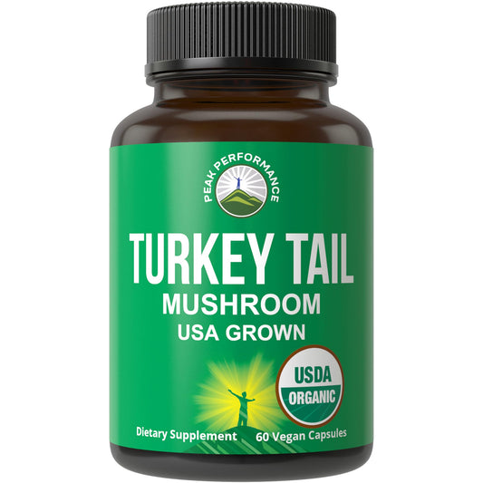 Peak Performance Organic Turkey Tail Capsules - USA Grown Made with Real Turkey Tail Mushroom. Immune System Support Naturally Harvested Mushroom Supplements for Immunity. Vegan Supplement Extract - NutriGlobal