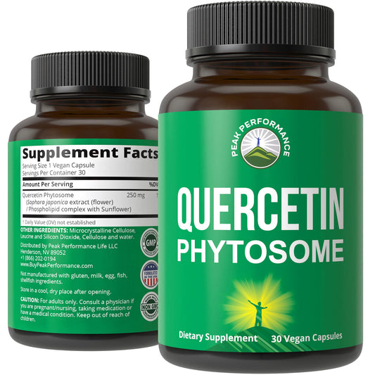 Peak Performance Ultra Pure Quercetin Phytosome Vegan Capsules - Rich Sophora Japonica Extract for Max Absorption Now. Quercetin 250mg Supplement Capsules. Made in USA - NutriGlobal