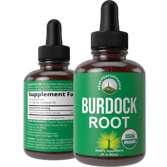 Peak Performance USDA Organic Burdock Root Liquid Drops Supplement. Vegan Extract Tincture for Women and Men. Organic Burdock Root Oil Herb. Zero Sugar, Gluten Free Supplements - NutriGlobal