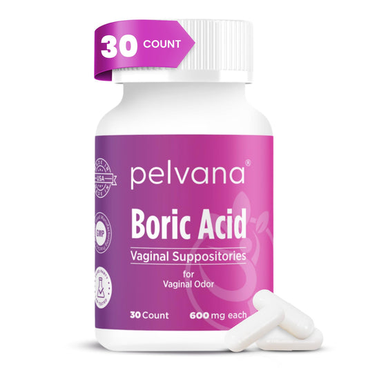 Pelvana Boric Acid Suppositories for Women - 30 Count - 600mg Boric Acid Capsules for Vaginal Odor Use - NutriGlobal