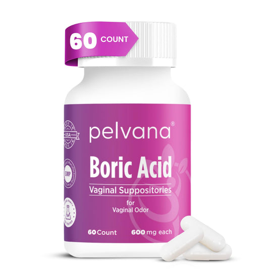 Pelvana Boric Acid Suppositories for Women - 60 Count - 600mg Boric Acid Capsules for Vaginal Odor Use - NutriGlobal
