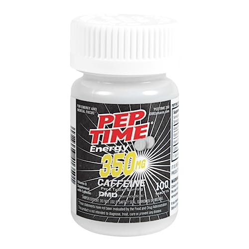 PEPTIME Energy Tablets, Vitamin B6 and B12 Caffeine Pills, 350 mg Caffeine - NutriGlobal