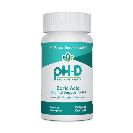 pH-D Feminine Health - 600 mg Boric Acid Suppositories - Woman Owned - for Vaginal Odor Use - 24 Count - NutriGlobal
