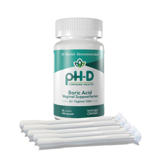pH-D Feminine Health Support - Boric Acid Starter Bundle - pH-D Boric Acid Vaginal Suppositories 24 Count and 5 Vaginal Suppository Applicators - NutriGlobal