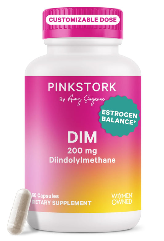 Pink Stork DIM Supplement for Women - Estrogen and Hormone Balance for Menopause, Perimenopause & PMS - DIM 200 mg Plus BioPerine for Mood Support - 60 Day Supply - NutriGlobal