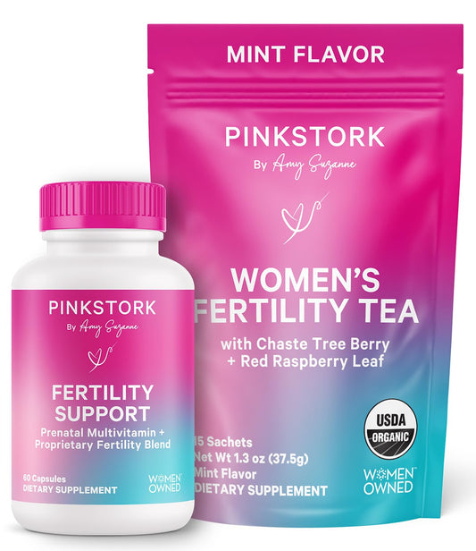 Pink Stork Fertility Bundle for Women – Conception Tea + Prenatal Vitamin Support with Inositol, Vitex, Folate & Ashwagandha – Supports Hormone Balance, Cycle Health & Preconception Wellness - NutriGlobal