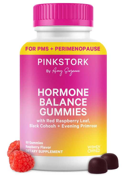 Pink Stork Hormone Balance Gummies for Women – PMS, Menopause & Estrogen Support – Mood, Bloating, Hot Flashes & Energy – Red Raspberry Leaf, Black Cohosh, Primrose – 60 Vegan Gummies - NutriGlobal