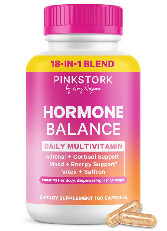Pink Stork Hormone Balance Multivitamin for Women | 18-in-1 Vitex, Saffron, Ashwagandha, Magnesium | Mood, Energy, Cortisol, Adrenal Support | PMS, Perimenopause Support | 60 Vegan Capsules - NutriGlobal