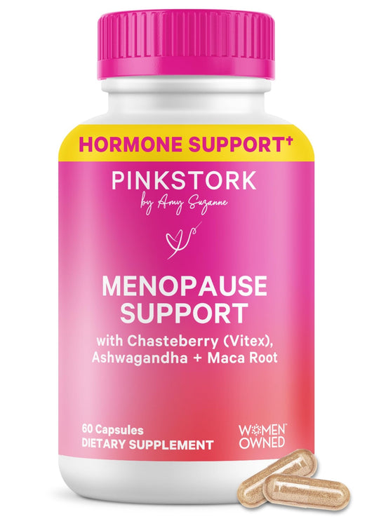Pink Stork Menopause Support for Women - Hot Flash, Mood, Sleep, Weight, Cortisol & Hormonal Balance - Vegan, Estrogen-Free Perimenopause Relief - Ashwagandha, Maca - 60 Capsules - NutriGlobal