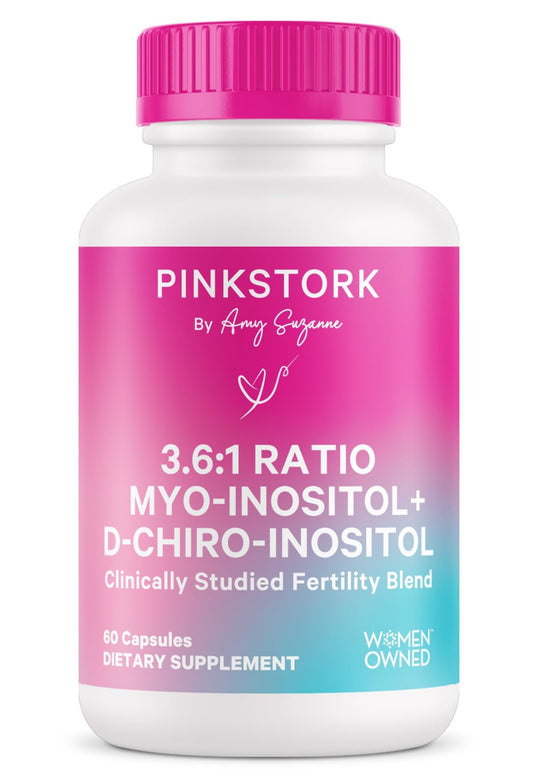 Pink Stork Myo-Inositol & D-Chiro Inositol: 3.6:1 Blend to Support Fertility, Hormone Balance for Women - Ovarian Function, Ovulation, Conception, and Period Support Supplement - 60 Capsules - NutriGlobal