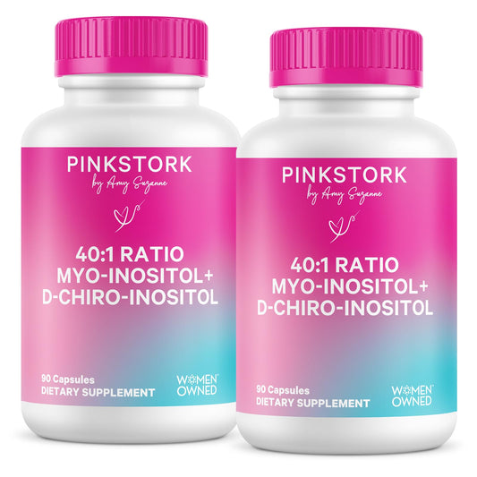 Pink Stork Myo-Inositol & D-Chiro Inositol Supplement - Hormonal Balance for Women - Ovarian Support - 40:1 Ratio - Fertility Supplements for Women - 180 Capsules, 2 Month Supply - NutriGlobal